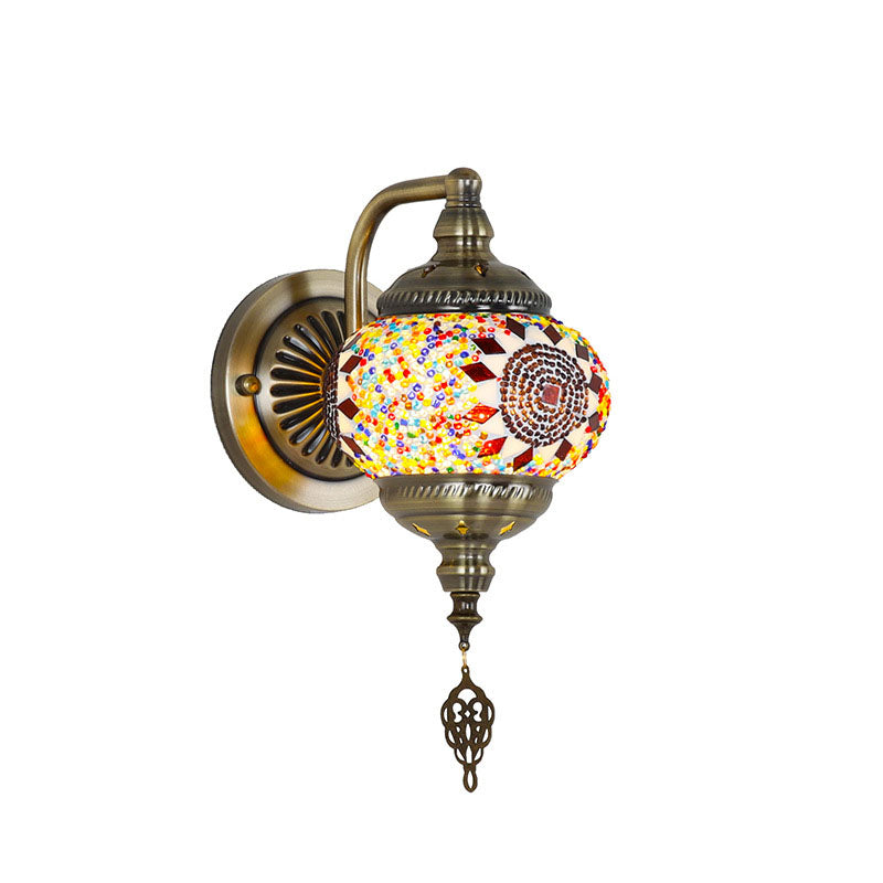 Contemporary Retro Iron Glass Mosaic Globe 1-Light Wall Sconce Lamp For Hallway