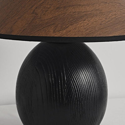 Traditional Japanese Round Trapezoidal Solid Wood Fabric 1-Light Table Lamp For Bedroom