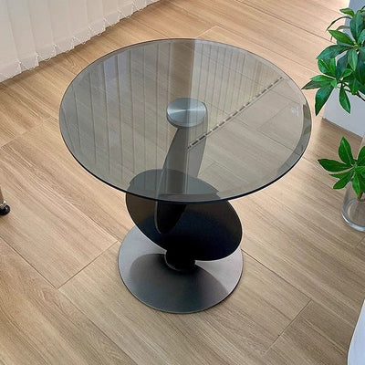 Modern Art Deco Round Combine Design Glass Metal End Table For Living Room