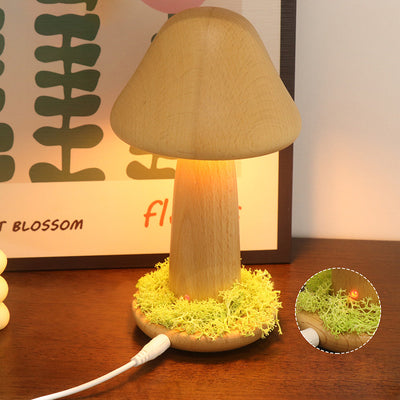 Modern Art Deco Mushroom Round Solid Wood LED Table Lamp For Bedroom