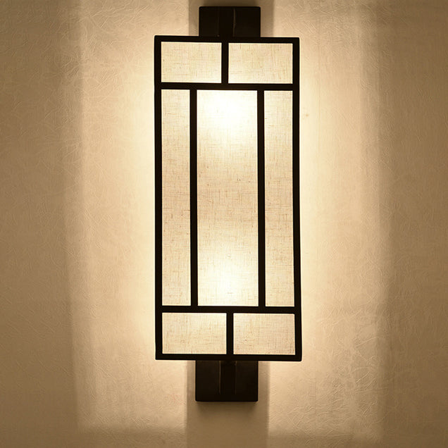 Contemporary Retro Rectangular Fabric Shade Iron 1-Light Wall Sconce Lamp For Dining Room