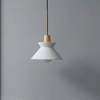 Contemporary Industrial Round Cone Hardware Glass Cement Wood 1-Light Pendant Light For Living Room