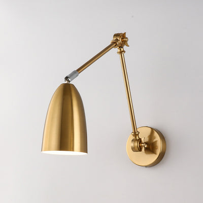 Modern Simplicity Metal Semi-Cone Shade With Retractable Rocker Arm Long Rod 1-Light Wall Sconce Lamp For Living Room