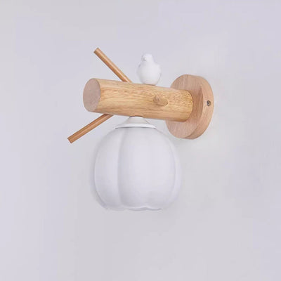 Traditional Farmhouse Solid Wood Flower Bud Glass Shade 1-Light Wall Sconce Lamp For Bedroom