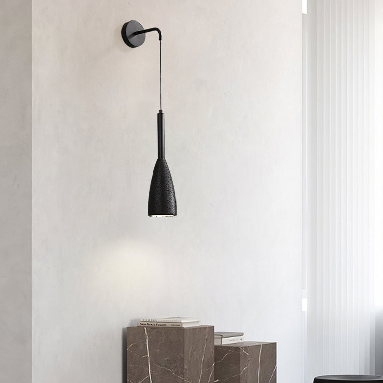 Modern Minimalist Cylindrical Copper Black Travertine 1-Light Wall Sconce Lamp For Living Room