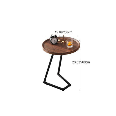 Modern Minimalist Imitation Walnut Grain Round Tray Top End Table For Living Room