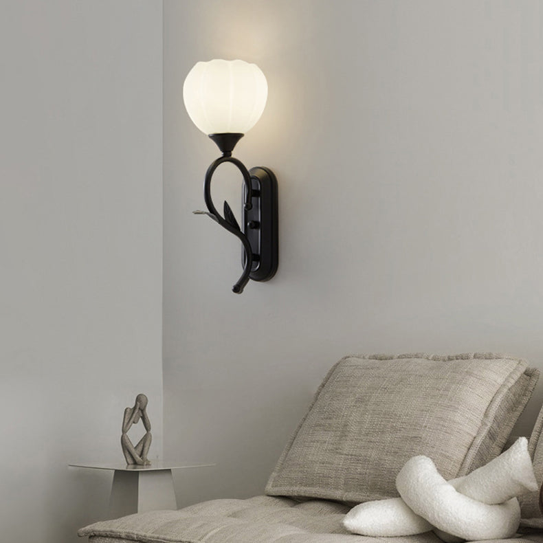 Modern Minimalist Cream Flower Iron Glass 1/2 Light Wall Sconce Lamp For Bedroom