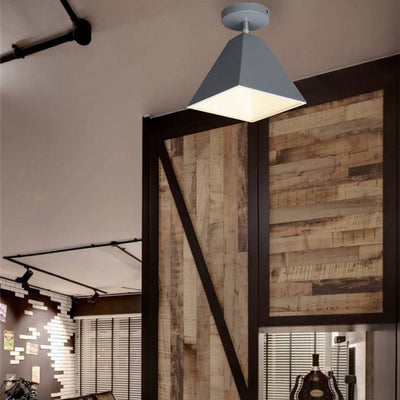 Contemporary Creative Trapezoid Iron 1-Light Semi-Flush Mount Ceiling Light For Living Room