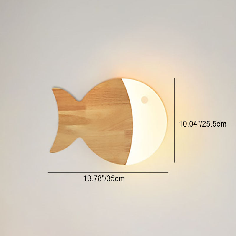 Nordic Creative Simple Wood Art Small Fish LED Wall Sconce Lamp