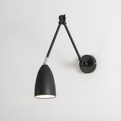 Modern Simplicity Metal Semi-Cone Shade With Retractable Rocker Arm Long Rod 1-Light Wall Sconce Lamp For Living Room