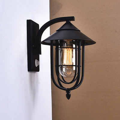 Contemporary Industrial Human Sensing Iron Glass 1-Light Outdoor Wall Sconce Lamp For Garden