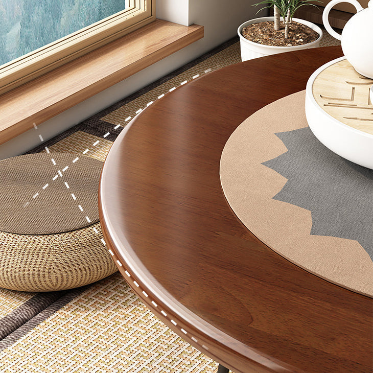 Modern Minimalist Round Wood Iron Coffee Table Foldable For Living Room