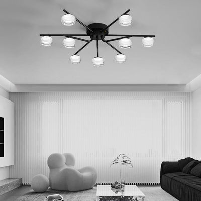 Modern Minimalist Acrylic Copper Round Branch LED Semi-Flush Mount Ceiling Light For Living Room