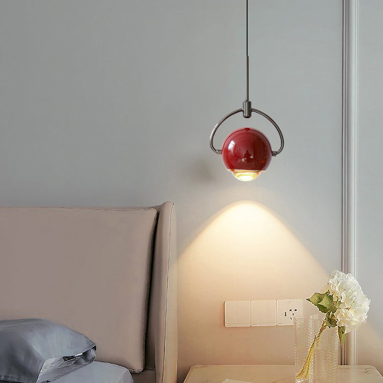 Modern Minimalist Rotatable Spherical Aluminum Glass LED Pendant Light For Bedroom