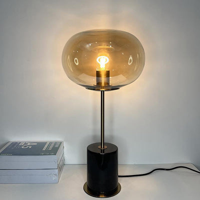 Modern Minimalist Round Ball Cylinder Marble Base Iron Glass 1-Light Table Lamp For Living Room