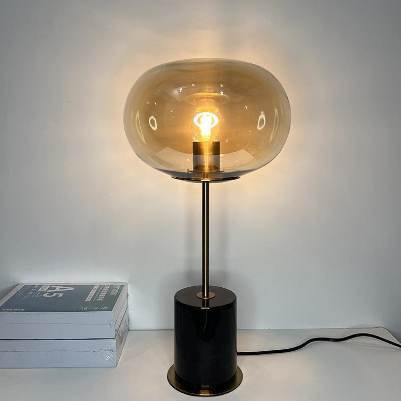 Modern Minimalist Round Ball Cylinder Marble Base Iron Glass 1-Light Table Lamp For Living Room