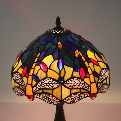 Traditional Tiffany Stained Glass Dragonfly 1-Light Table Lamp For Living Room