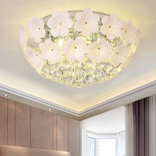 Contemporary Scandinavian Branch Floral Glass Crystal Metal 1/4/6/8/10 Light Flush Mount Ceiling Light For Living Room