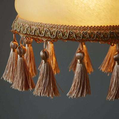 Traditional French Round Tassel Glass Copper Fabric 1-Light Pendant Light For Living Room