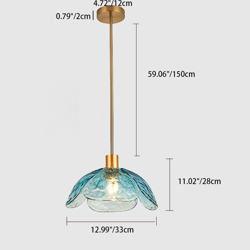 Contemporary Creative Petal Glass Design Brass 1-Light Pendant Light For Bedroom