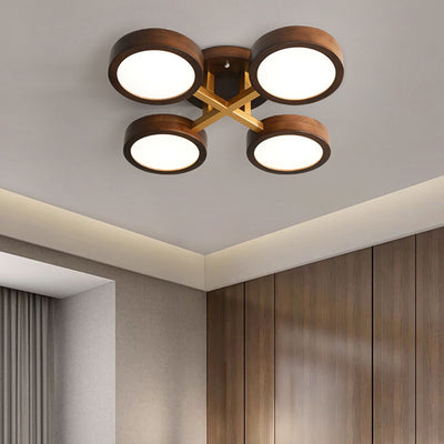 Modern Minimalist Branch Round Wood Hardware Acrylic LED Semi-Flush Mount Ceiling Light For Living Room