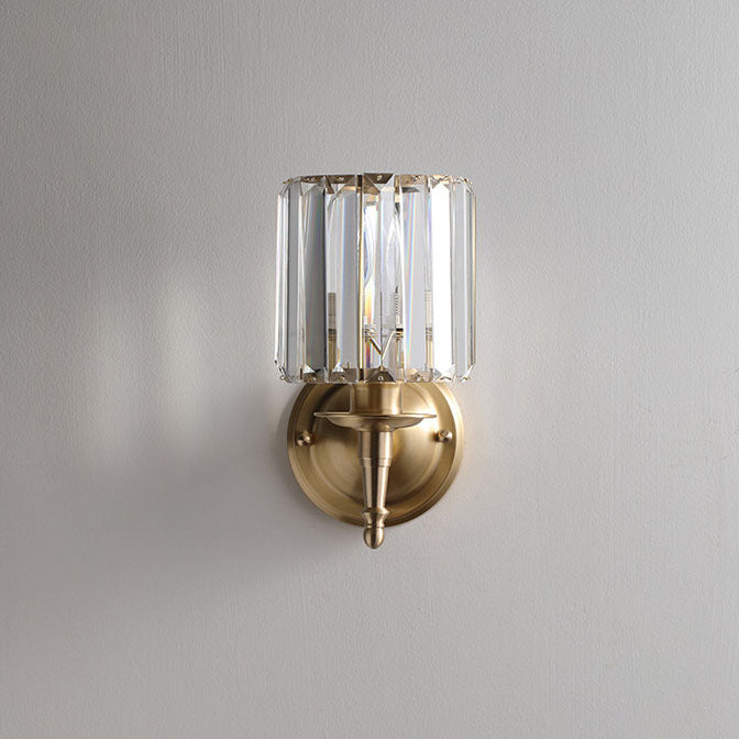 French Light Luxury Crystal Copper Cylinder 1-Light Wall Sconce Lamp