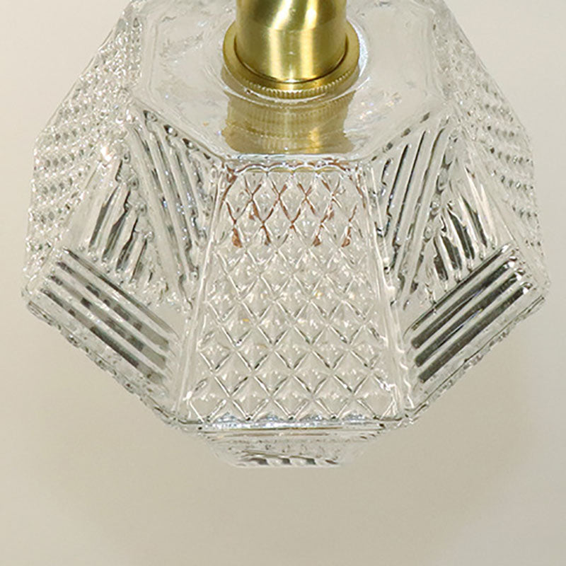 Modern Minimalist Octagonal Brass Glass 1-Light Pendant Light For Bedroom