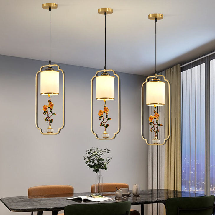 Contemporary Luxury Zinc Alloy Enamel Cylindrical Shade 1-Light Pendant Light For Living Room