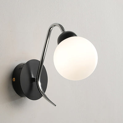 Modern Minimalist Iron Glass Circular Arc Ball 1-Light Wall Sconce Lamp For Bedside