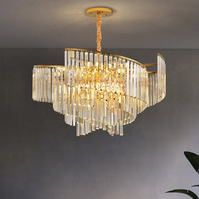 Contemporary Luxury Round Iron Crystal 10/16/24 Light Chandelier For Living Room