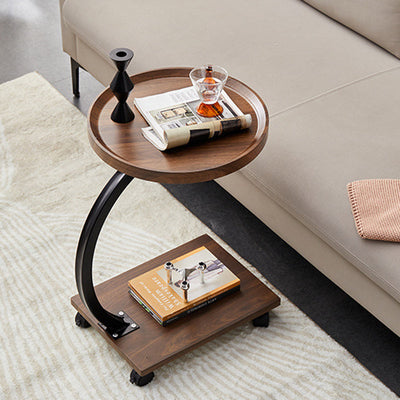 Modern Transitional Wood Iron Coffee Table 2-Tier For Living Room