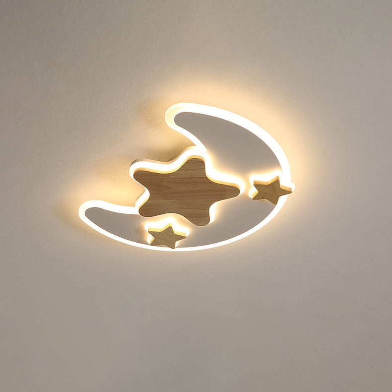 Contemporary Creative Cartoon Moon Star Decor LED Kids Flush Mount Ceiling Light For Bedroom