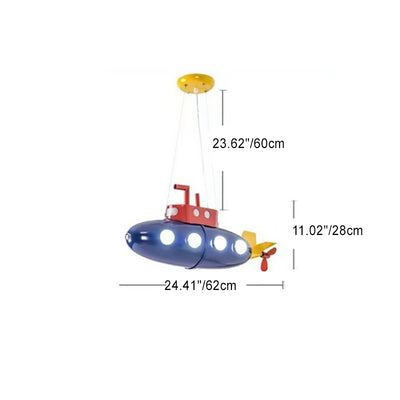 Contemporary Creative Cartoon Submarine Iron LED Kids Chandelier For Bedroom