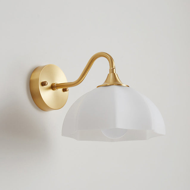 Modern Minimalist Cream Flower Pod All Copper Glass 1-Light Wall Sconce Lamp For Bedroom