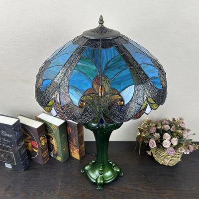 Traditional Tiffany Dome Resin Glass 3-Light Table Lamp For Living Room