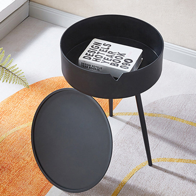 Modern Minimalist Round Tripod Plastic Nightstand 1-Storage For Bedroom