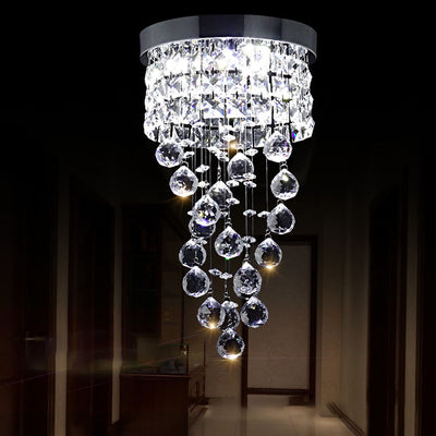 Traditional European Stainless Steel Crystal Round Pendant LED Flush Mount Ceiling Light For Hallway