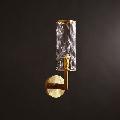 Modern Luxury Textured Glass Column Brass 1-Light Wall Sconce Lamp