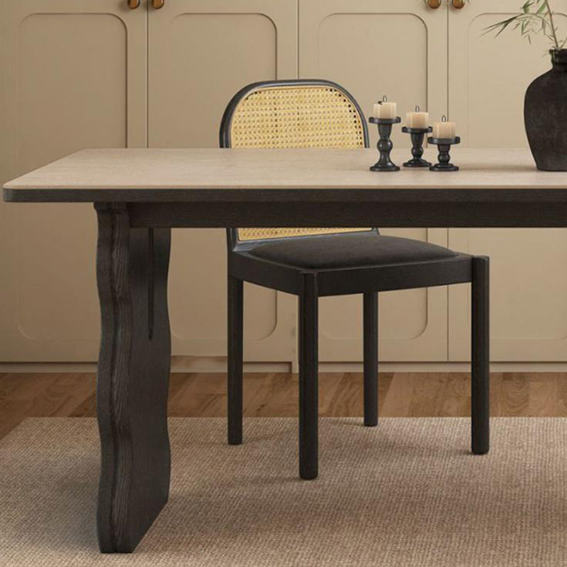 Contemporary Retro Rectangular Wave Wood Slate Dining Table For 4/6 Seats