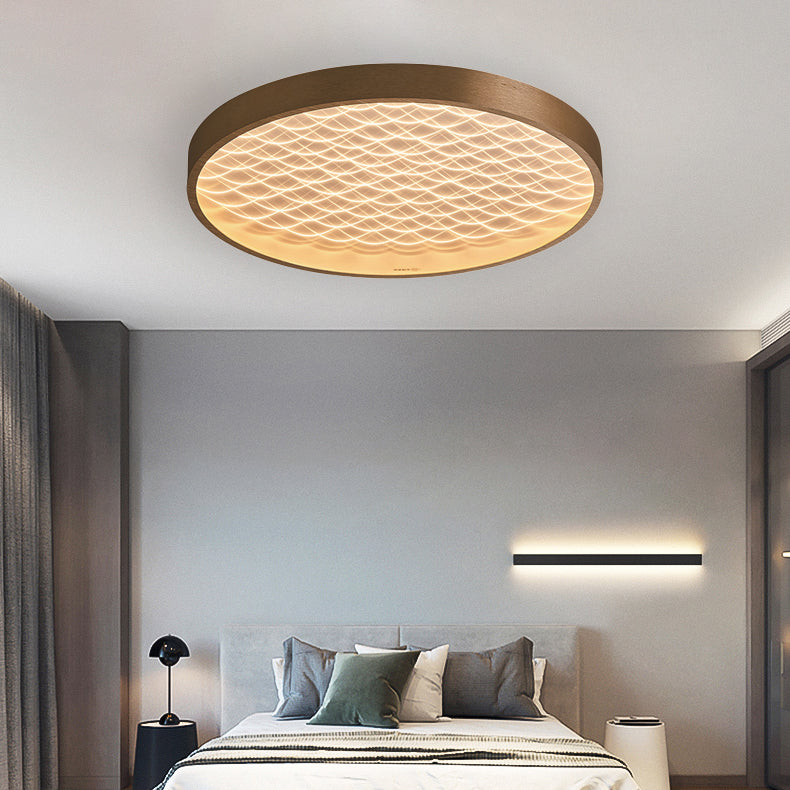 Contemporary Luxury Round Ripple Aluminum Acrylic LED Flush Mount Ceiling Light For Bedroom