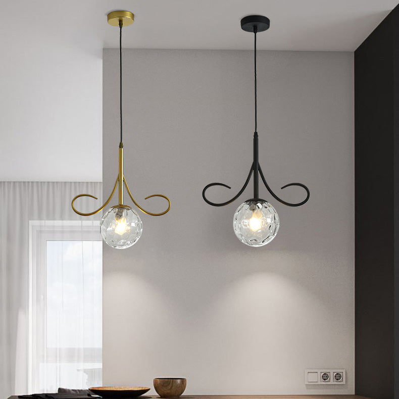 Modern Luxury Glass Ball Shade Arc Iron 1-Light Pendant Light For Living Room