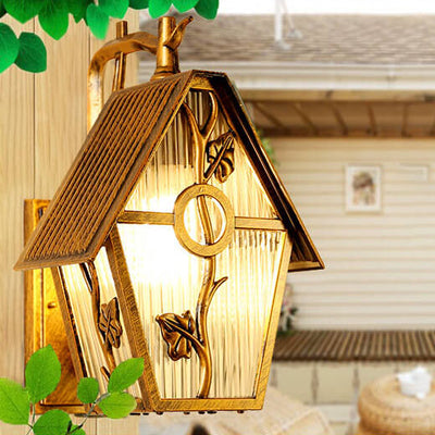 Retro House Waterproof Aluminum Frosted Glass 1-Light Outdoor Wall Sconce Lamp