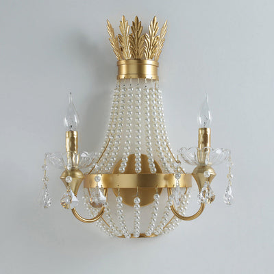 Modern Luxury Half Round Tassel Crystal Iron Pearl 2-Light Wall Sconce Lamp For Bedroom