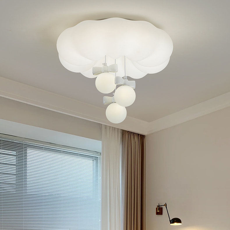 Modern Minimalist Clouds Spherical Bow Iron Plastic LED Flush Mount Ceiling Light For Bedroom