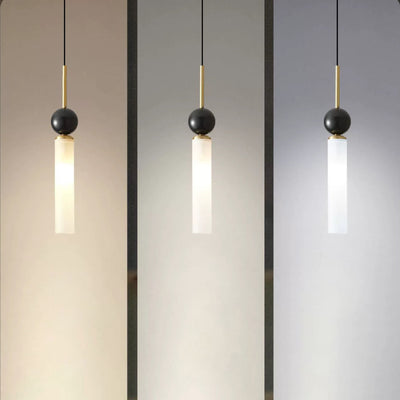 Modern Simplicity Marble Copper Cylinder 1-Light Pendant Light For Bedroom