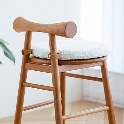 Tabouret de coiffeuse rond en bois et laine d'agneau de simplicité moderne avec dossier et repose-pieds pour chambre 