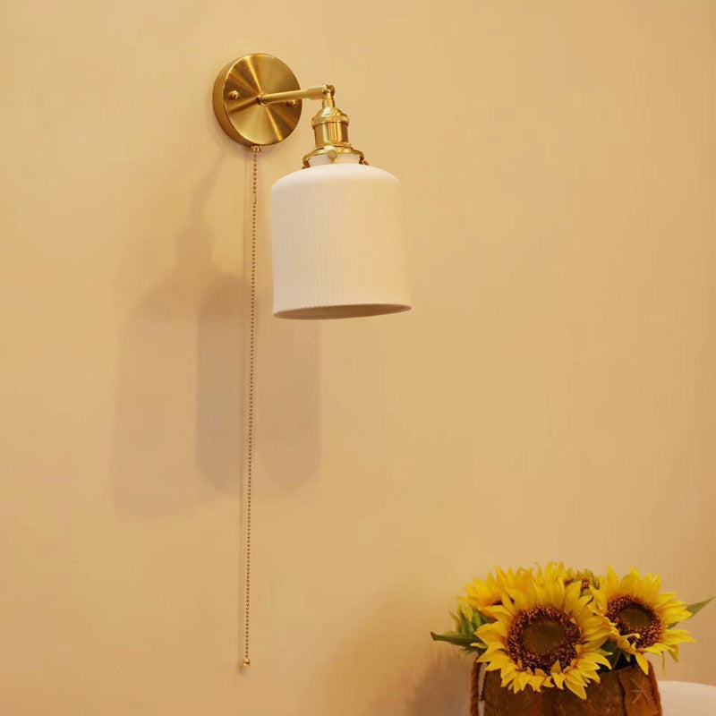 Contemporary Nordic Simplicity Brass Round 1-Light Vanity Light Wall Sconce Lamp For Bedroom