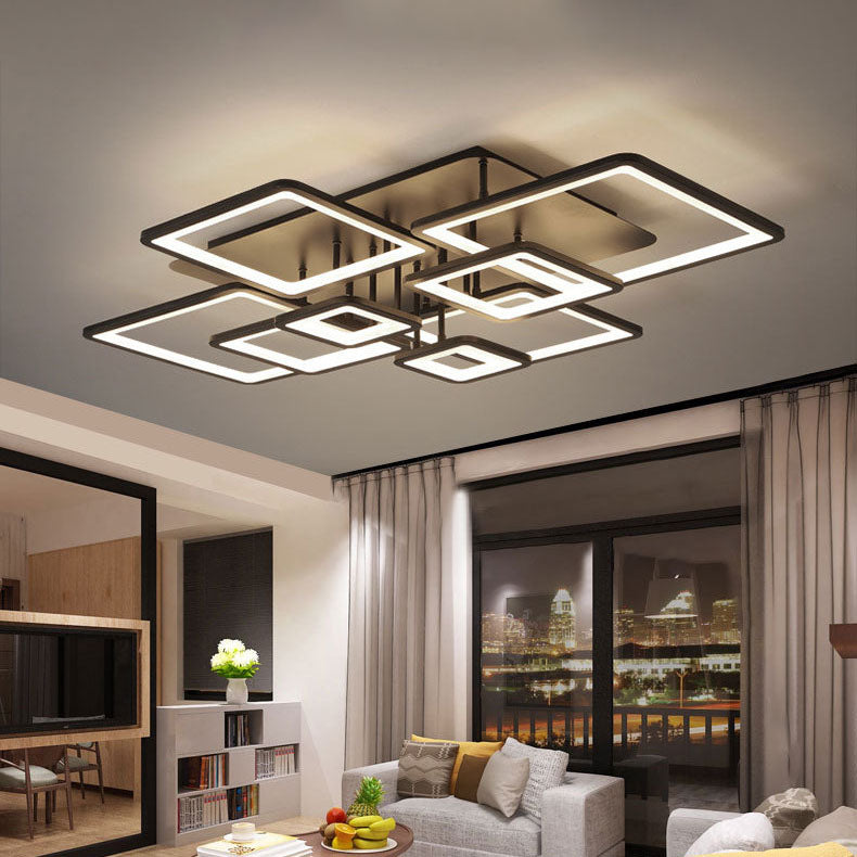 Modern Minimalist Combination Square Hardware Acrylic LED Semi-Flush Mount Ceiling Light For Living Room