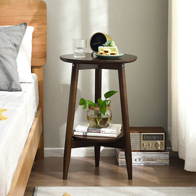 Contemporary Scandinavian Round Tabletop Solid Wood Side Table 1-Shelf For Living Room