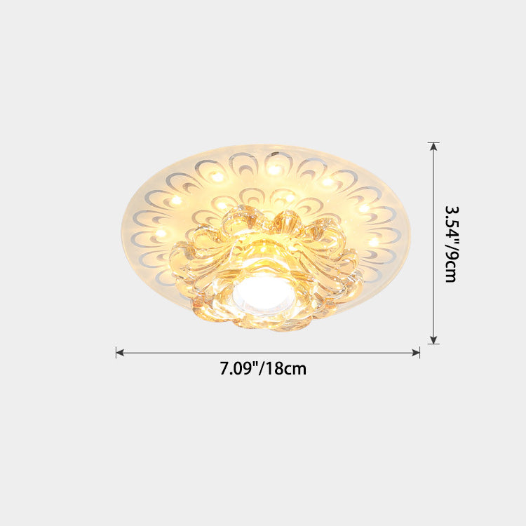 Modern Luxury Crystal Glass Round Flower LED Flush Mount Ceiling Light For Hallway